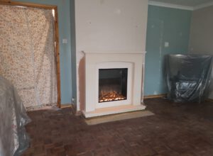 fire with white mantelpiece