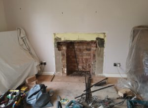pre gas fire with white mantelpiece